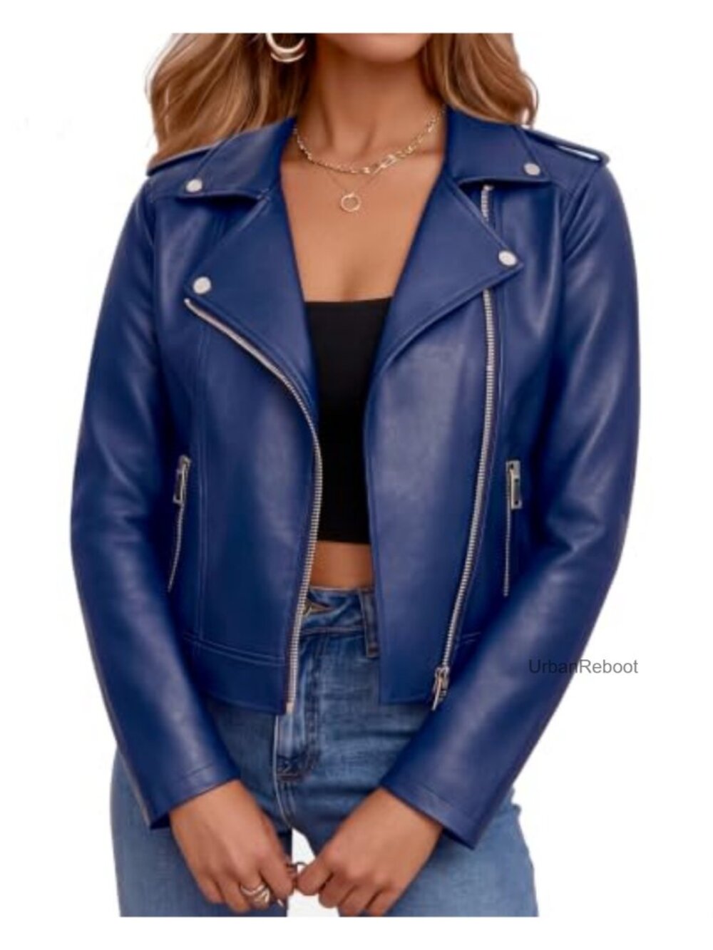 Faux Leather Cropped Moto Biker Jacket Zip Up Women Streetwear